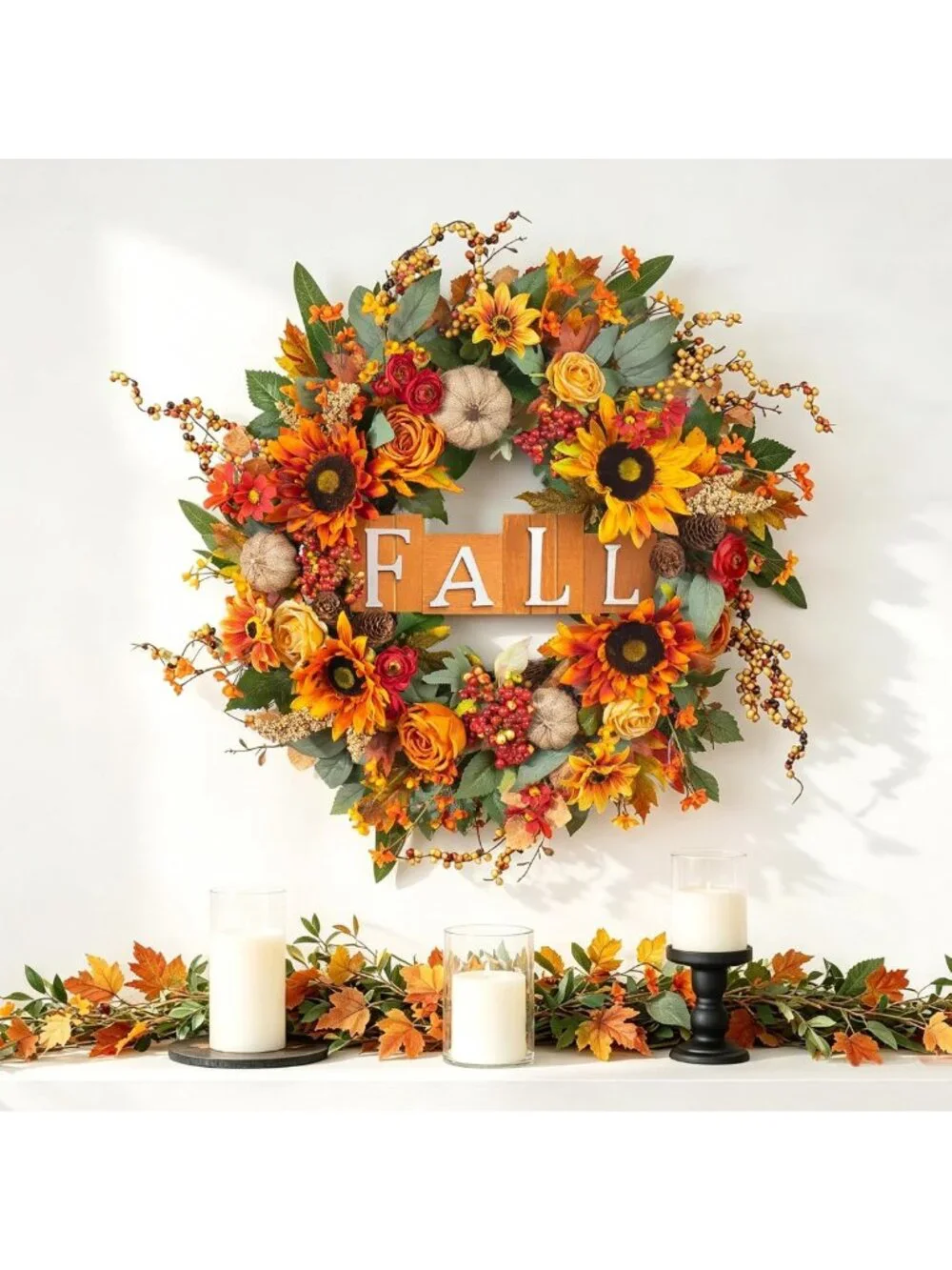 24-Inch Autumn Front Door Wreath with Fall Sign - Seasonal Decor for Home